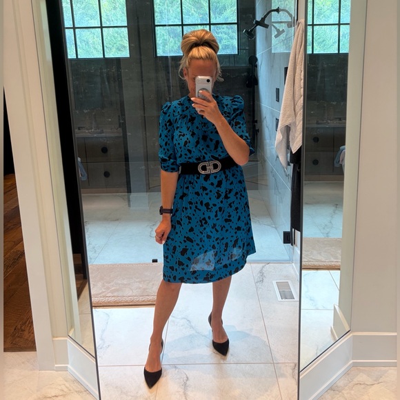 Lady Carol Of New York Dresses & Skirts - Vintage 80s Electric Blue Abstract Print Midi Dress Medium Statement Power Dress